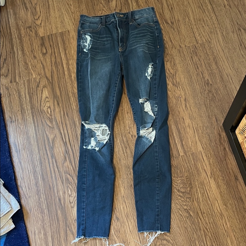 SO super high rise ultimate jegging, Distressed Dark Blue ripped Skinny Jeans